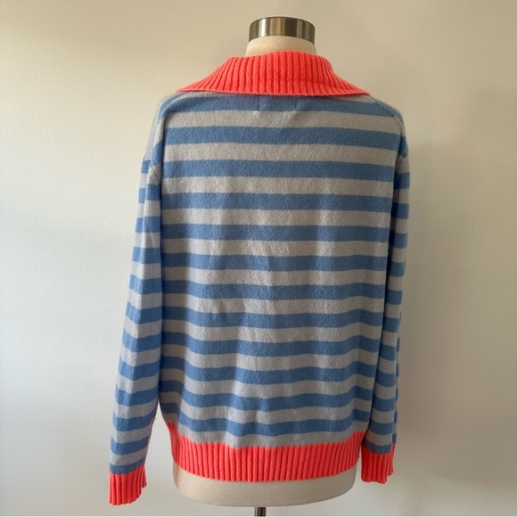 New NWOT Jumper 1234 100% Cashmere Sweater Striped Blue Neon Collar - Picture 5 of 8